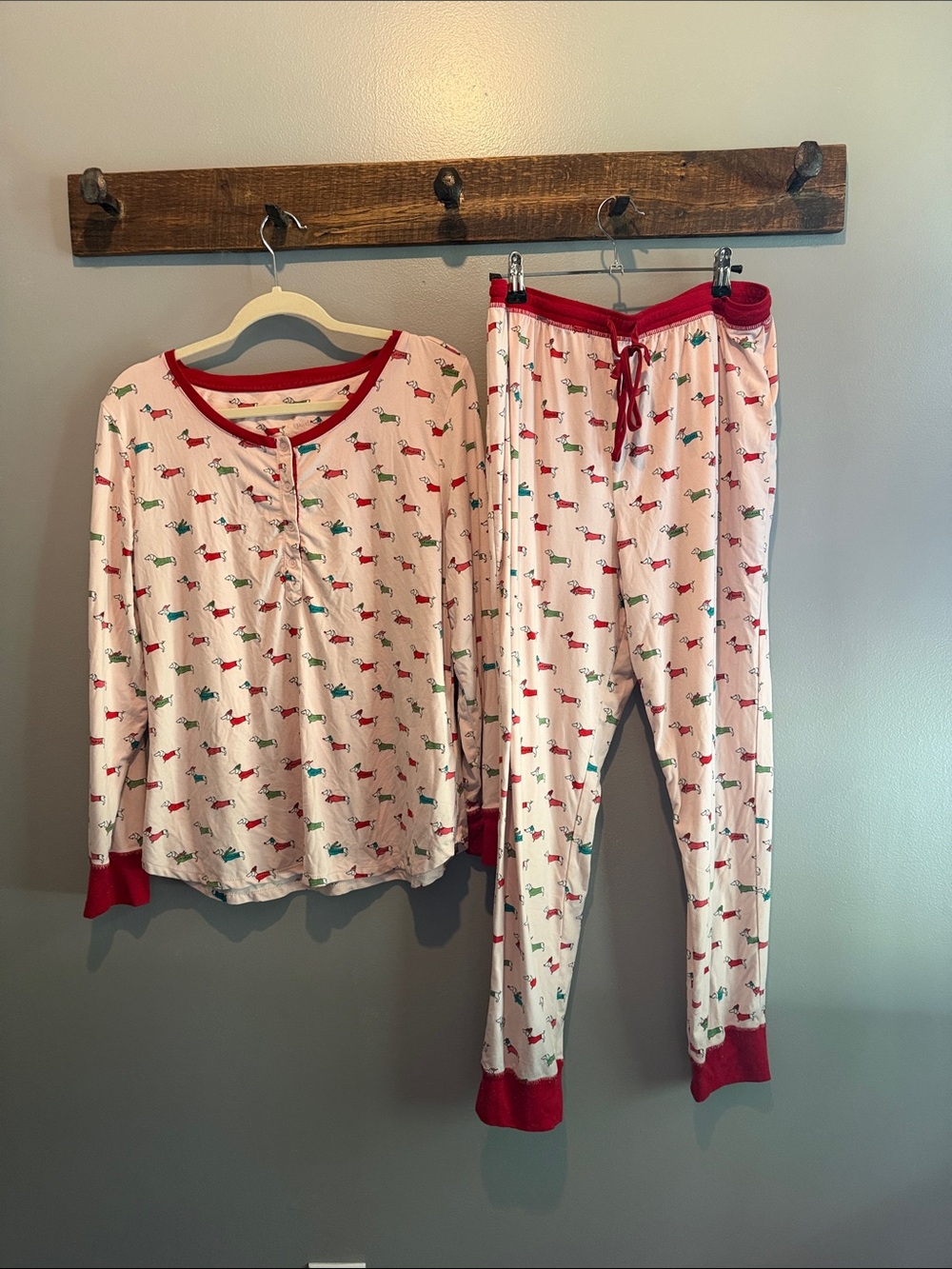 kate spade Pink Dog-Print Pajama Set with Red Trim
